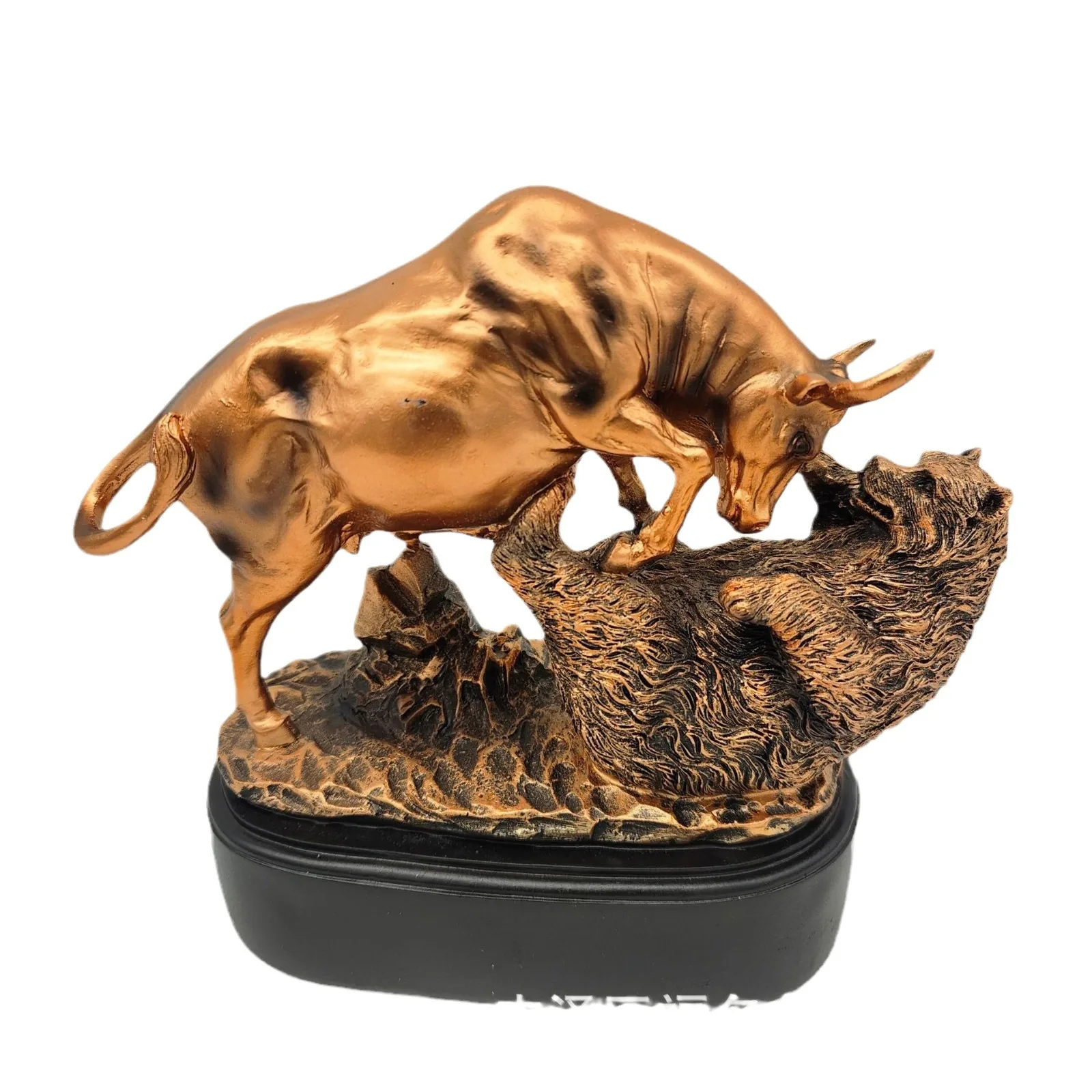 Custom home office decorative accents object animal battling art figurine wall street sculpture resin gold bull and bear statue