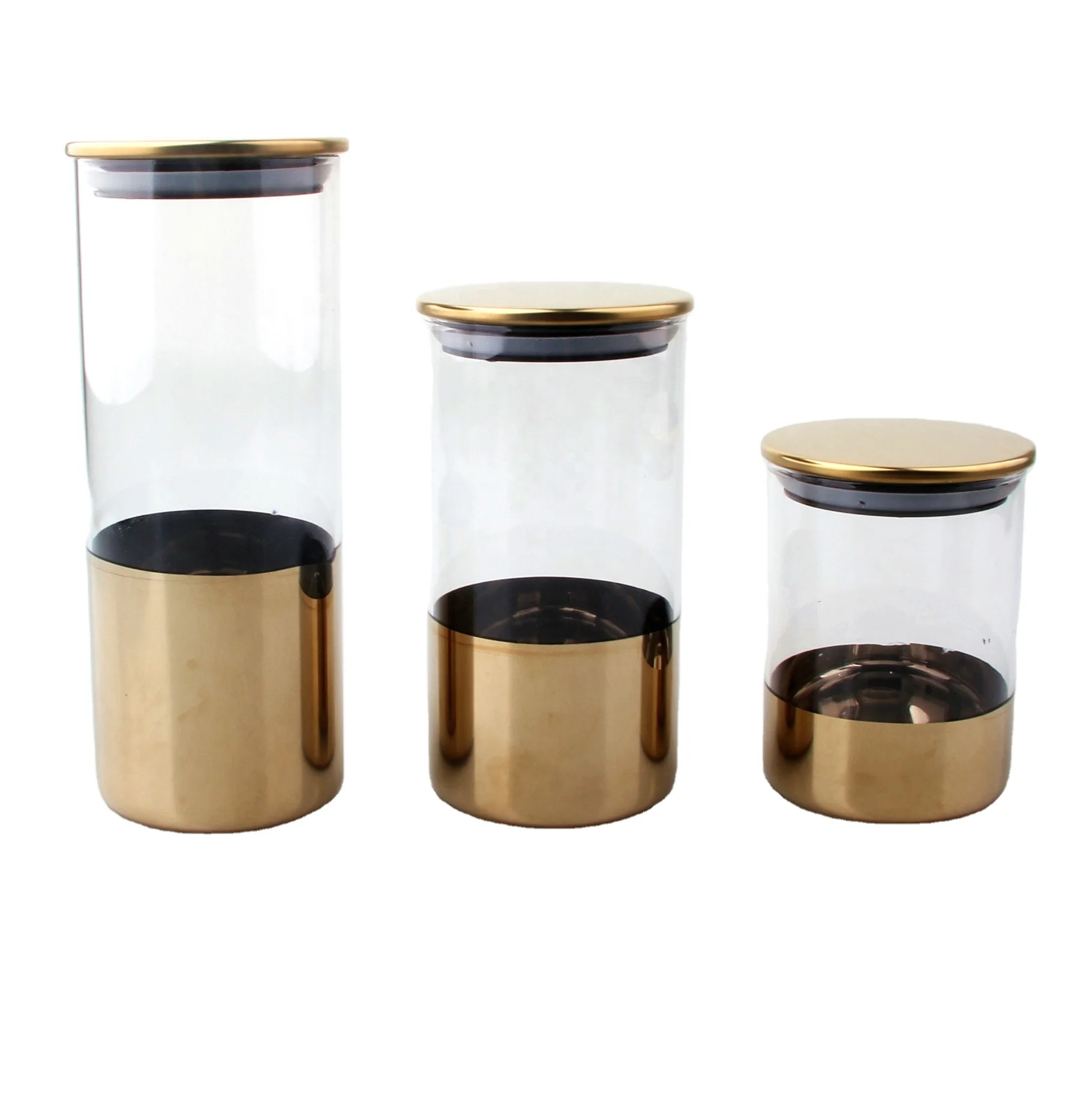 hot selling high borosilicate glass storage jars useful kitchen glass food containers gold glass spice jars