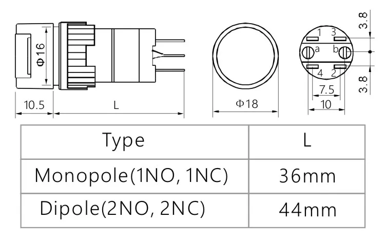 ONPOW 16mm illuminated momentary round push button switch(LAS1Y-11/JC/R/12V) (Dia. 16mm)(CE,CCC,ROHS,REECH)