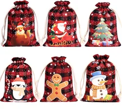 Eco custom logo Beautiful Drawstring small cloth bag Santa Storage Sacks Christmas Gift Candy Bag