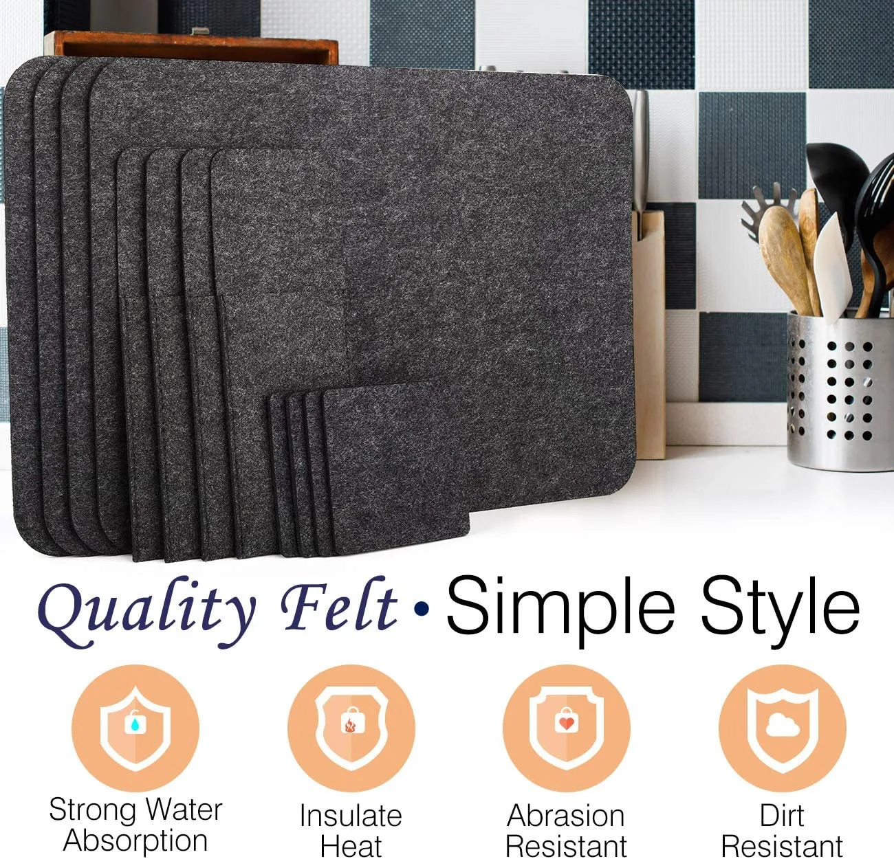 Felt Placemats Stain Non Slip Heat Resistant Washable Wool Felt Placemat Coaster Set  For Dining Table