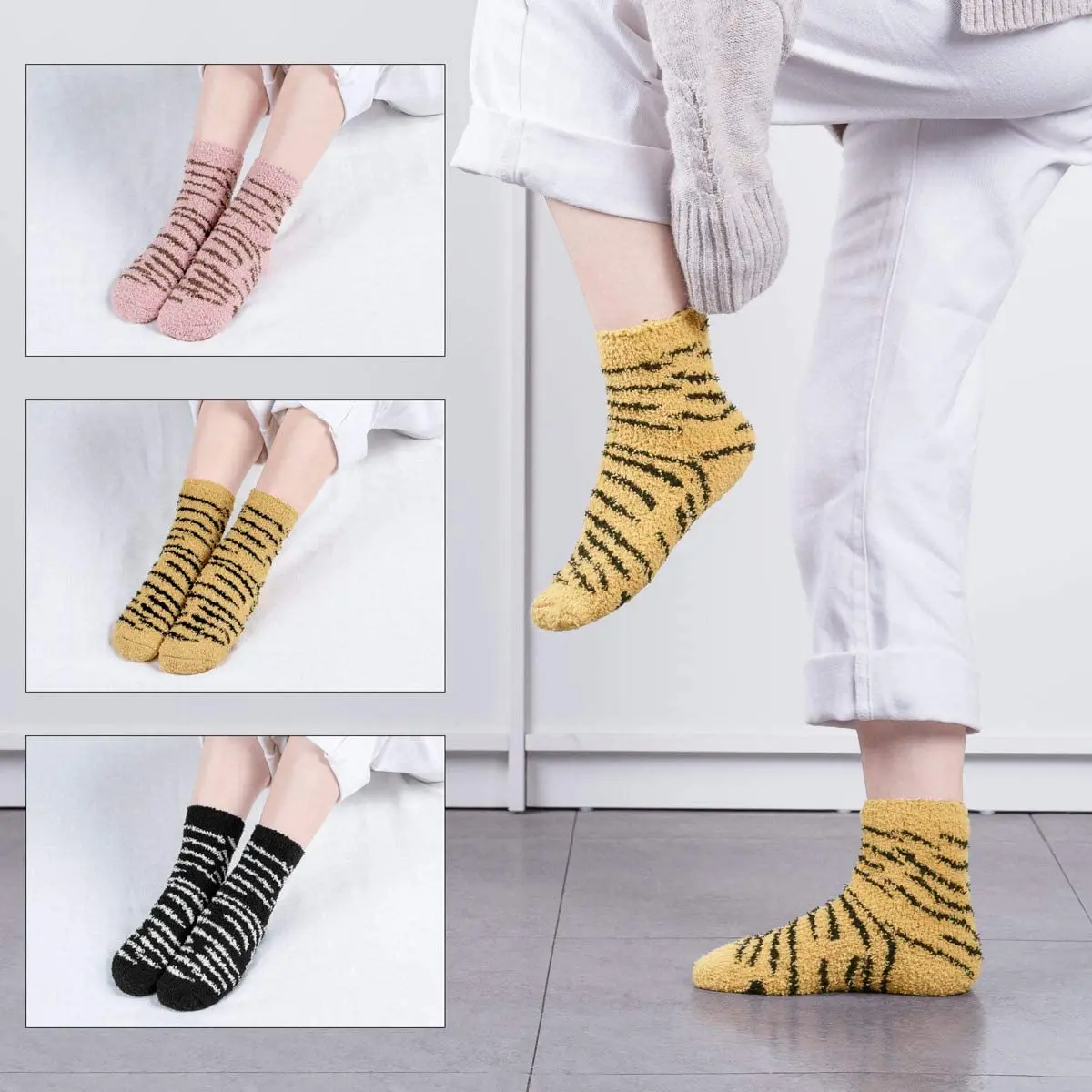 Женские дизайнерские мягкие теплые зимние носки Easycosy из кораллового флиса с узором в виде зебры толстые женские для пола