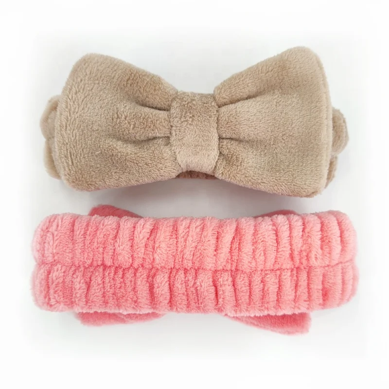 Multiple Colors Face Wash Set Flannel Spa Headband Wristbands With Logo Custom Bath Headband Women Girl Pairs Wrist Spa Washband