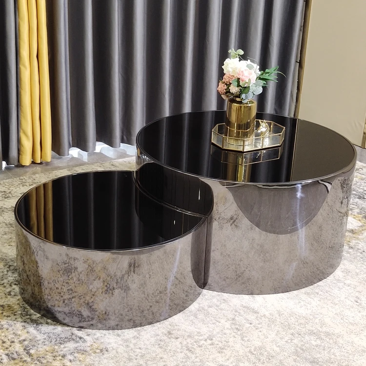 Luxury Coffee Tables Round Living Room Tables Black Marble Glass Coffee Table