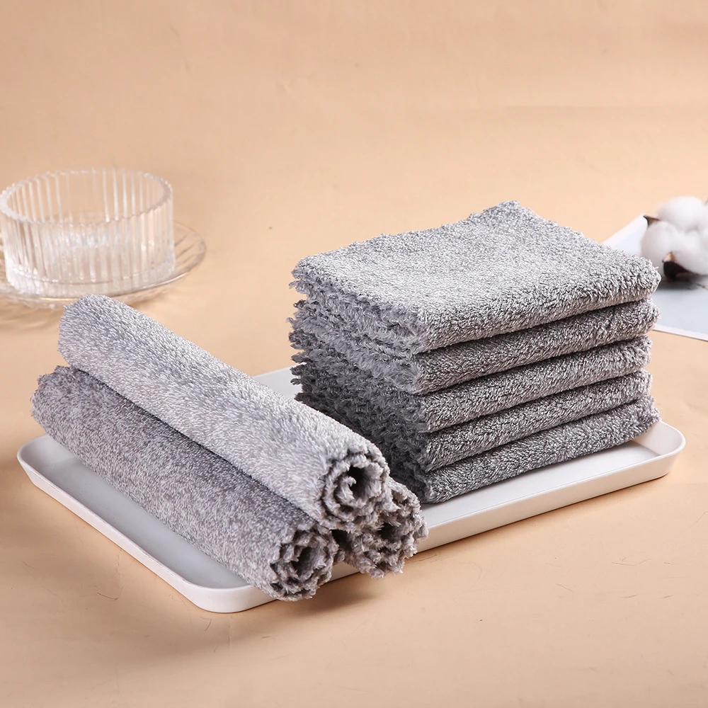 Kitchen Towel Washing Dish Car Cleaning Towel Rags Bamboo Fiber Cloths Dishcloth Wipe Gray Bamboo Cleaning Cloth