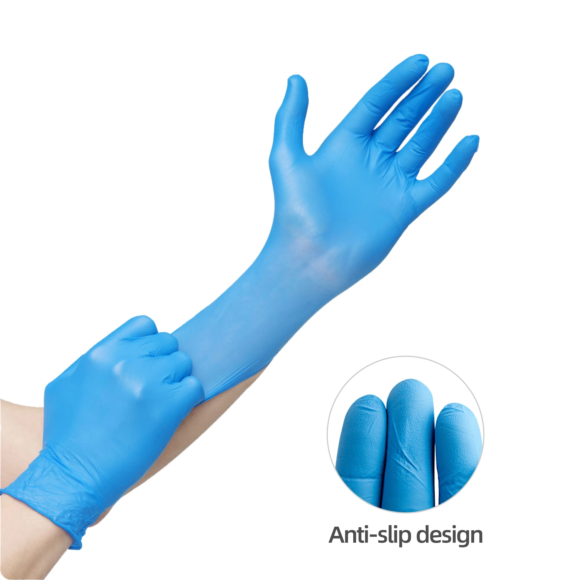 Heavy Duty  Non Sterile  Powder Free Rubber 100 Count Box Food Safe Blue Nitrile Gloves