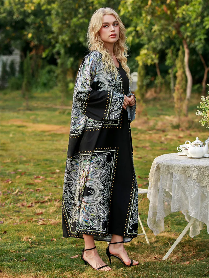 Spring/Summer 2021 New Muslim Abaya Islamic Women Clothing Loose Plus Size Printing Dubai Abaya Dress Robe Traditionnelle Arabe