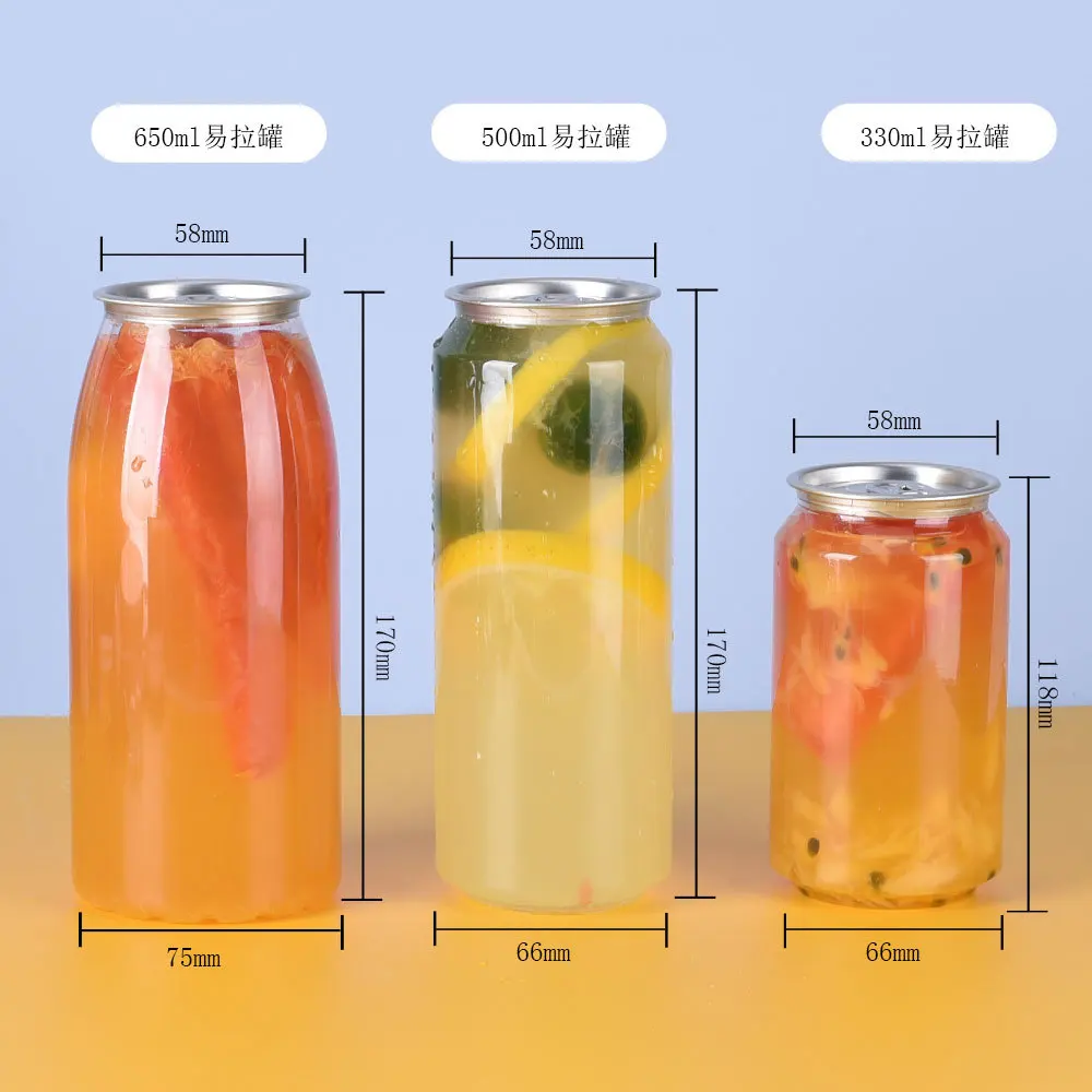 Customized 300ml 500ml Pet Can Easy Open Beverage Can Plastic Bottle Fit Sealing Machine