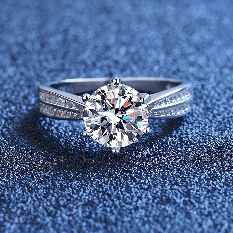 Luxury Engagement Wedding Fine Jewelry 925 Sterling Silver Classic Diamond 1 Carat Blue Moissanite Zircon Rings