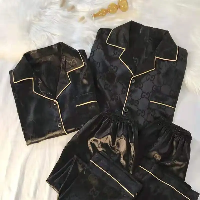 Unisex Home Clothing Pj Couple Clothes Sleep Soft Lounge Wear Night Suits Men Sleepwear Silk Satin Fabric Pajamas for Women Set