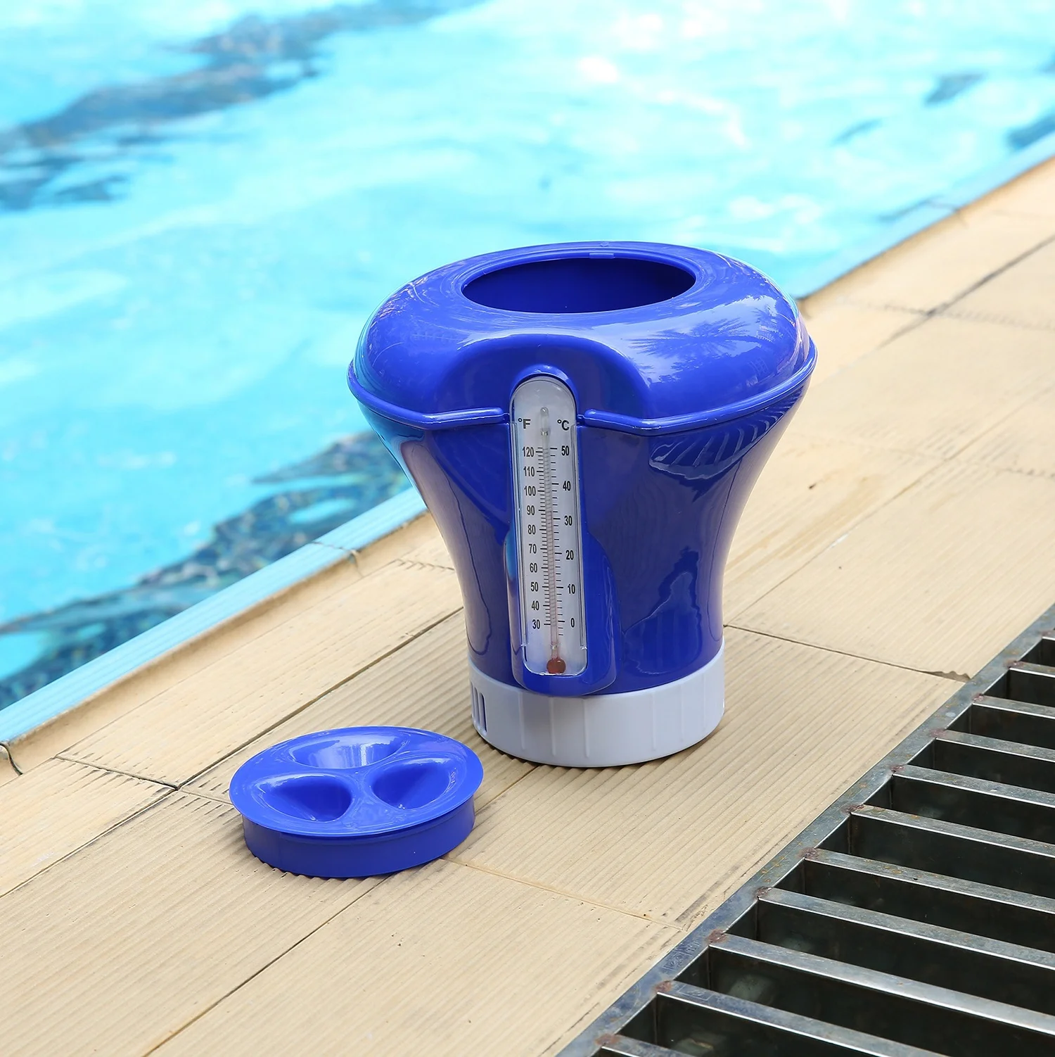 ABS Swimming Pool Floating Chemical Chlorine Dispenser Tablet Holder With Thermometer Suitable For 3inch Chlorine Tablets