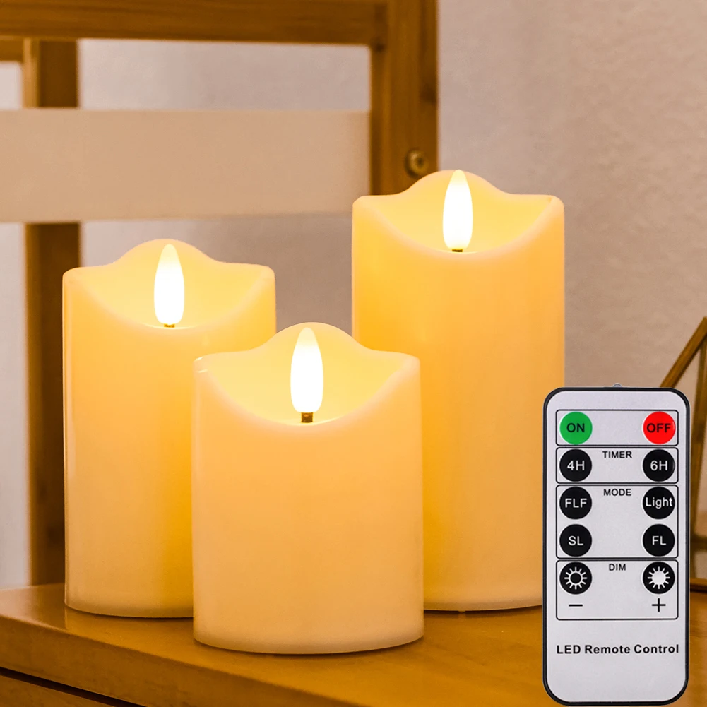 Flameless LED Candle with Remote Control 3pcs Plastic Dancing Flame Timer Candles