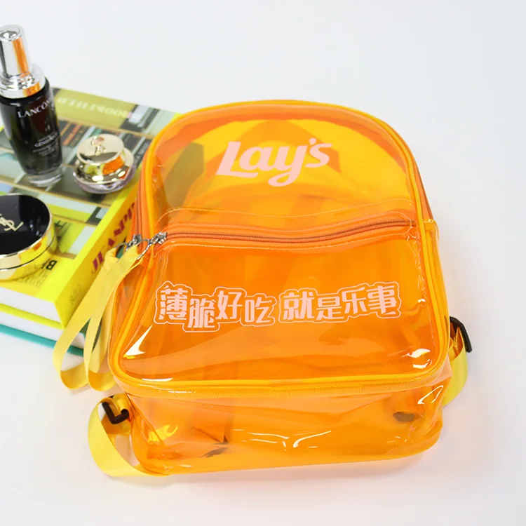 Wholesale Promotional Custom Logo Orange Transparent Pvc Neon Backpack Children School Bag Kids