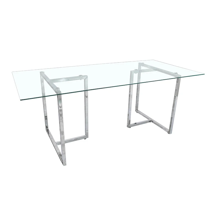 Luxury Iron Glass Rectangle Farmhouse Hotel Dining Metal Hotel Table For 4-6 Person