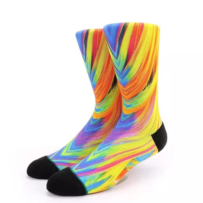 Factory custom design 360 degree digital seamless mens compression sport bamboo printed socks