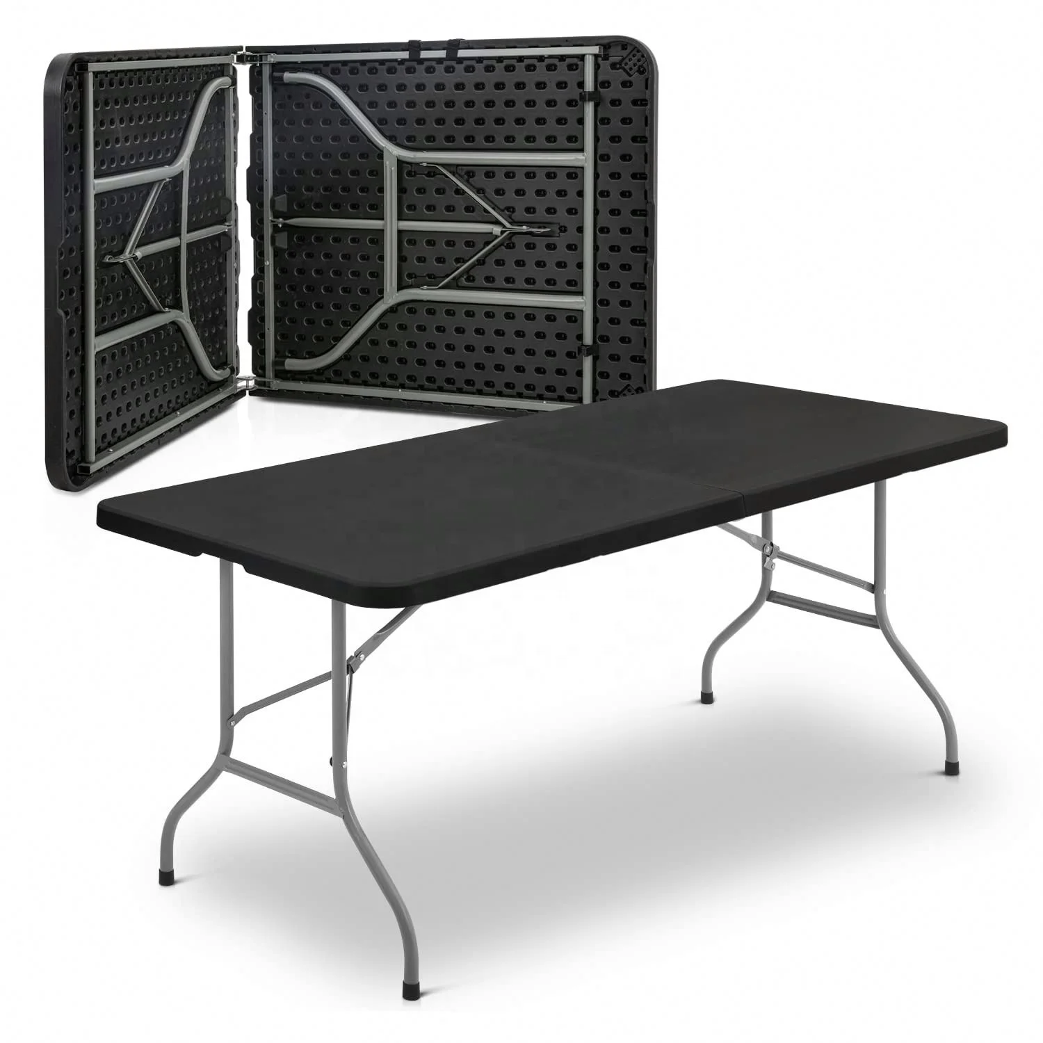 Heavy Duty 8ft 240cm Black Color HDPE Rectangular Center Foldable Party Plastic Folding Tables Wholesale