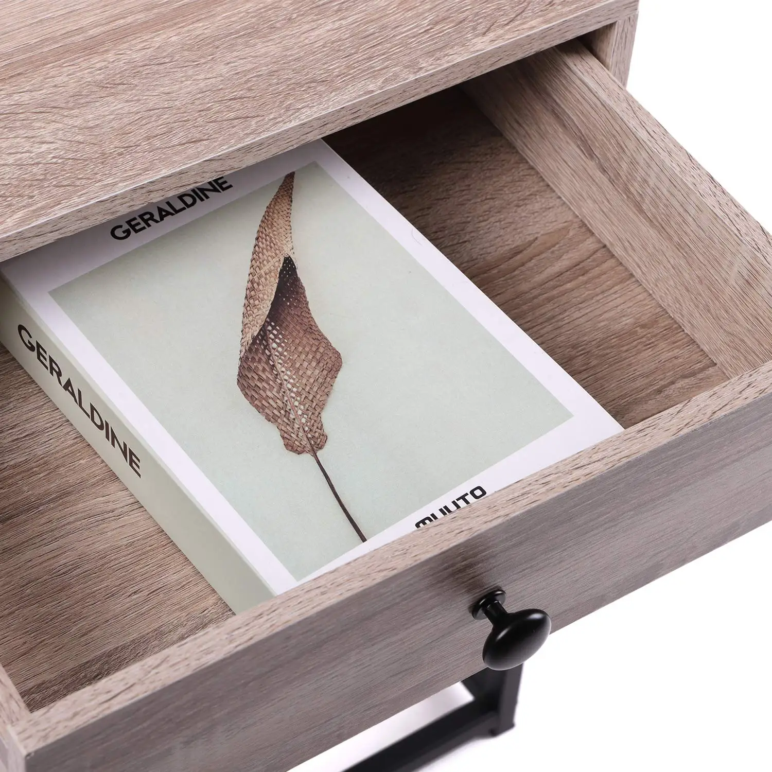 Ready Assembled Russian Oak Bedside Table Wooden Navy Night Stand Metal Wide Night Light Nightstand