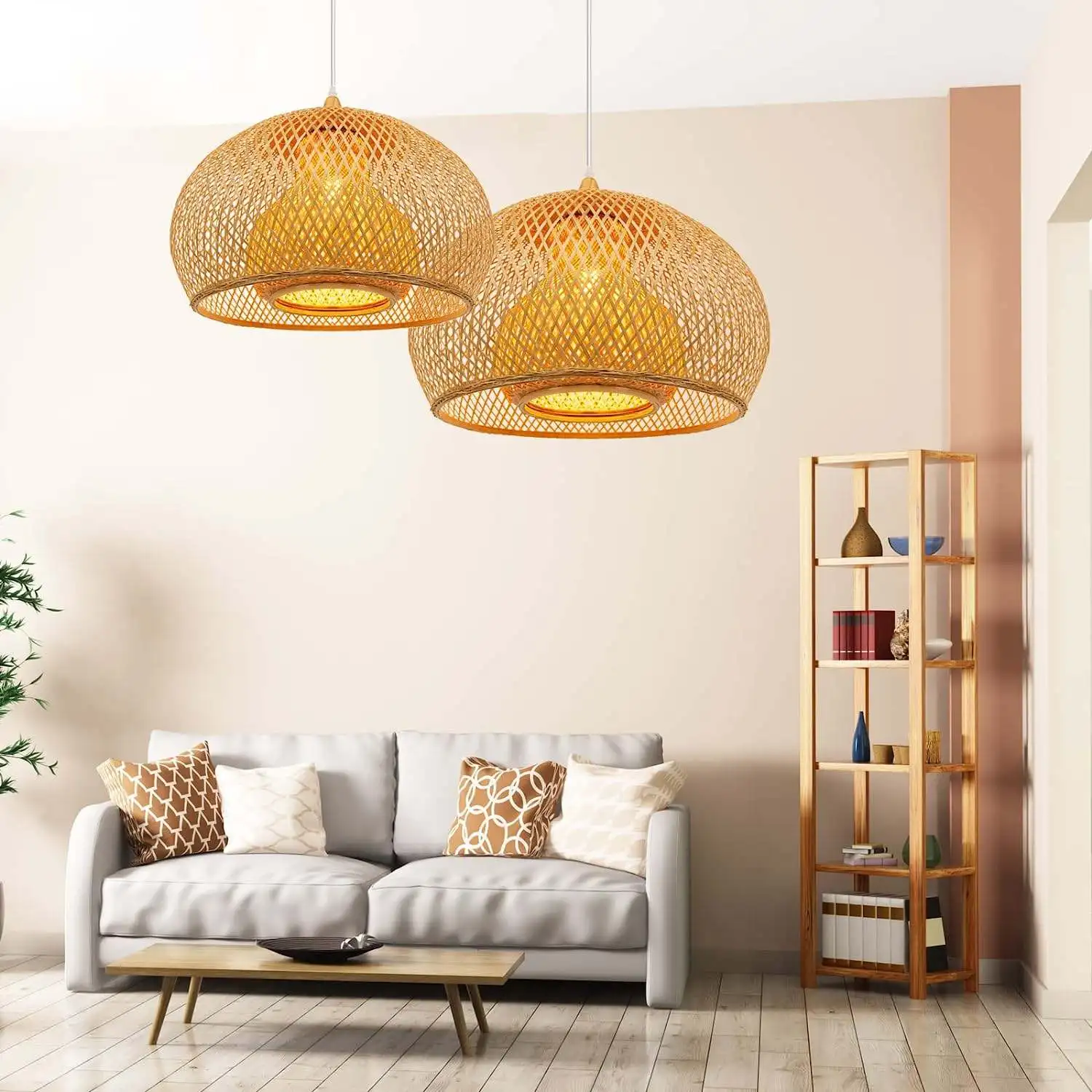 New Trend Handmade Rattan Hang Light Chinese Style Lantern Woven Bamboo Pendant Lamp for Home Cafe Restaurant Hotel