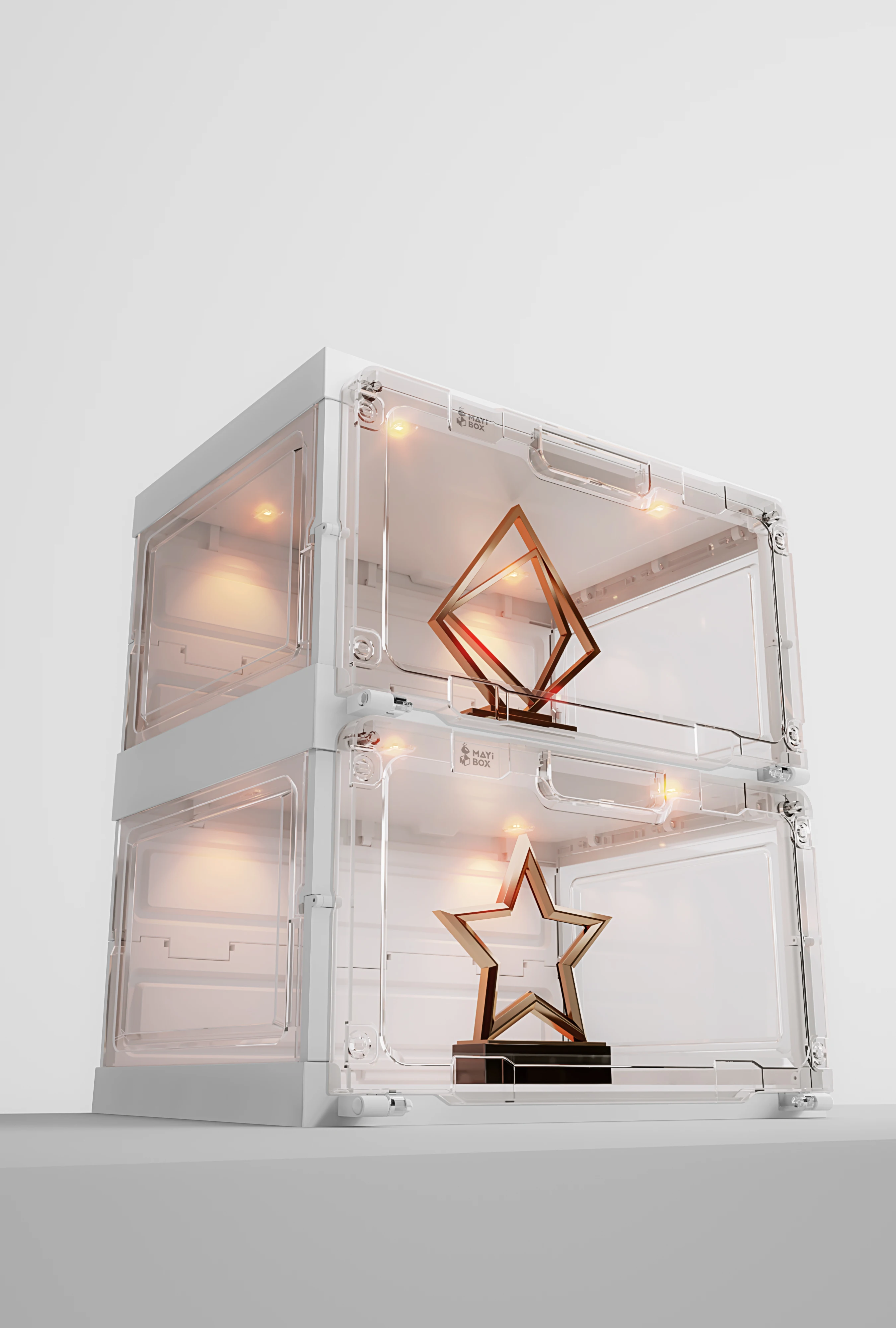 China Wholesale Plastic Sneaker Box Storage Shoe Box Voice Sensor Control LED Transparent Stackable Plastic Shoe Box Storage