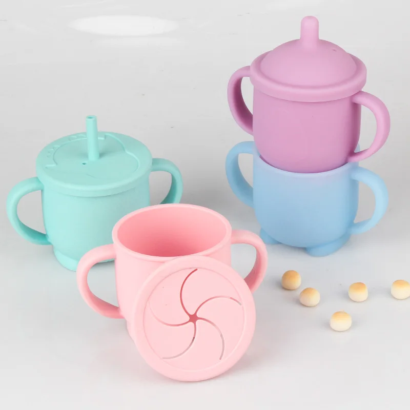 Food Grade Baby Sippy Cup Silicone Kids Feeding Straw Drinking Water Cup