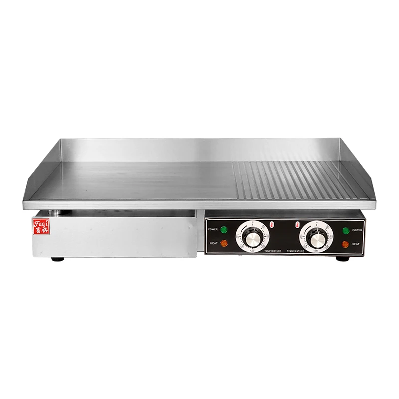 Fuqi Restaurant Kitchen Equipment Electric Bbq Flat And Grooved Teppanyaki Griddle