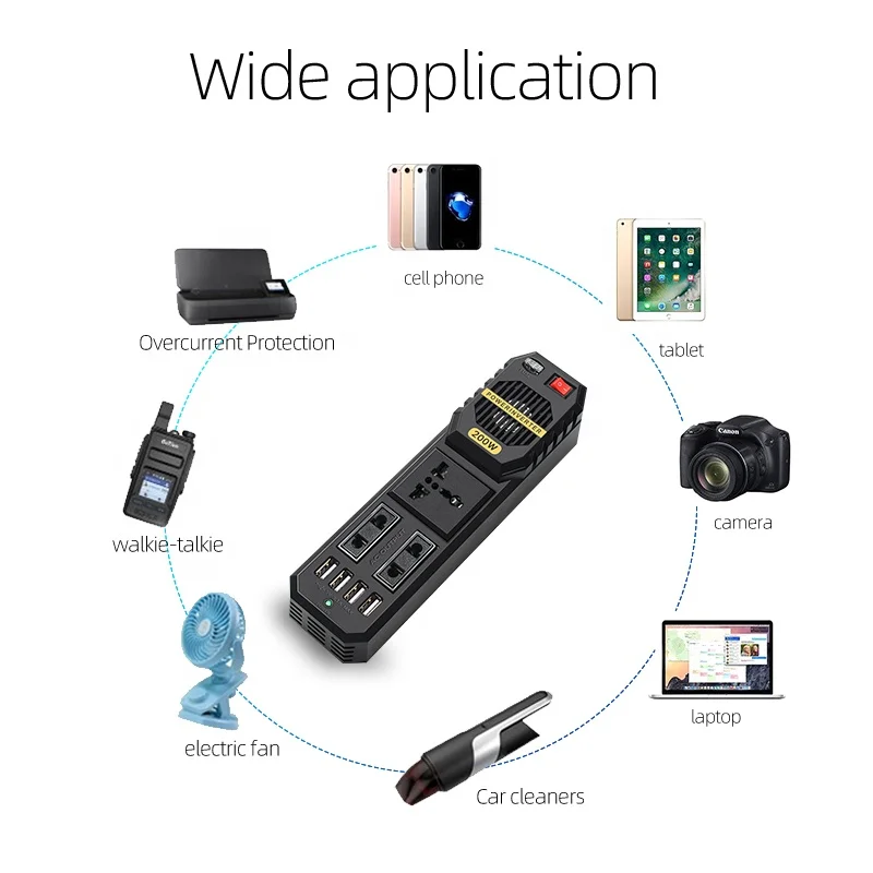 Горячая Распродажа, автомобильный инвертор напряжения 200 Вт постоянного тока в переменный ток 12 В 220 В, инвертор мощности с 4 портами usb для зарядки