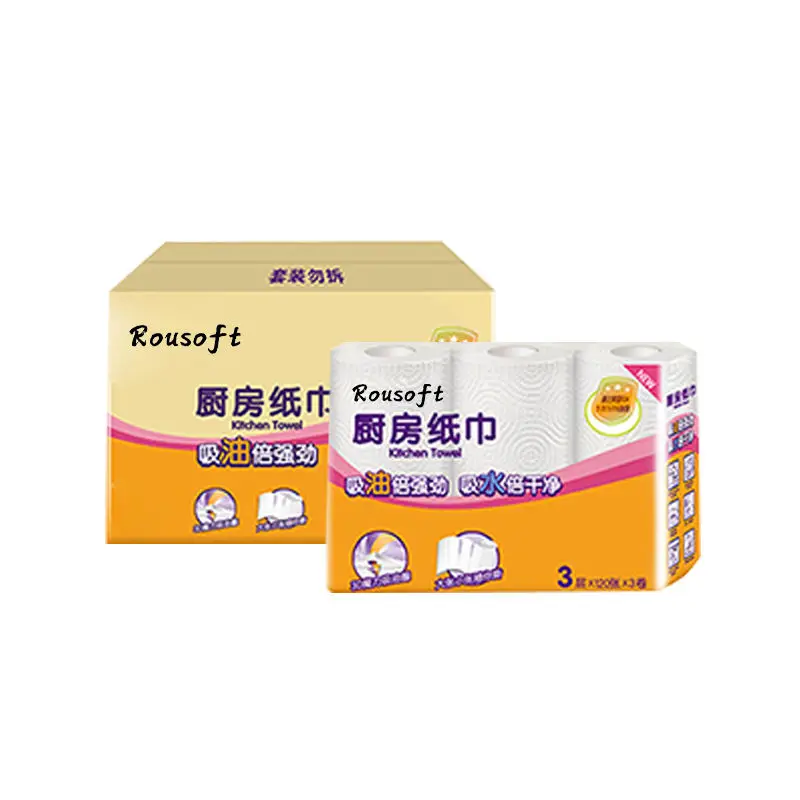 OEM Virgin Wood Pulp Soft Cheap Price Good oil Absorbent Standard Roll Kitchen Paper Towel