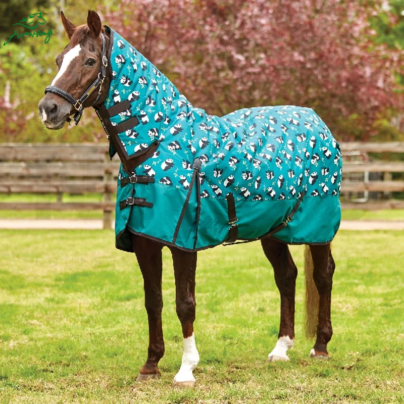 Horse equipment customized patterns polyester  horse blanket good crease resistance horse cover  rugs fly sheet with neck