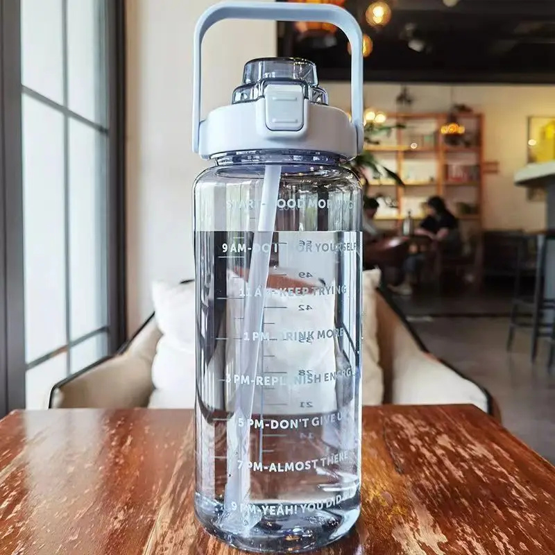 2024 Hot Products Customized Logo Large Capacity 2000ml Pink Purple Outdoor Sports 2L Plastic Straw Water  Bottle With Scale
