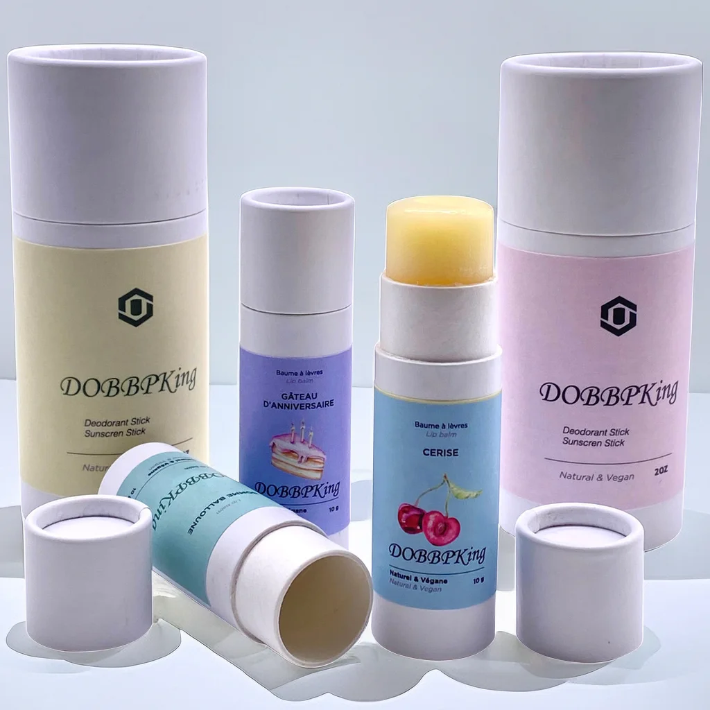 Custom biodegradable design luxury 2 oz deodorant push up lip balm paper board tube refillable container with holes