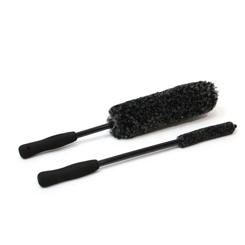 AUTO TIGER 2 pcs set Black Car Wool Microfiber Tire Wheel Hub Cleaning Detailing Brush For Car Care