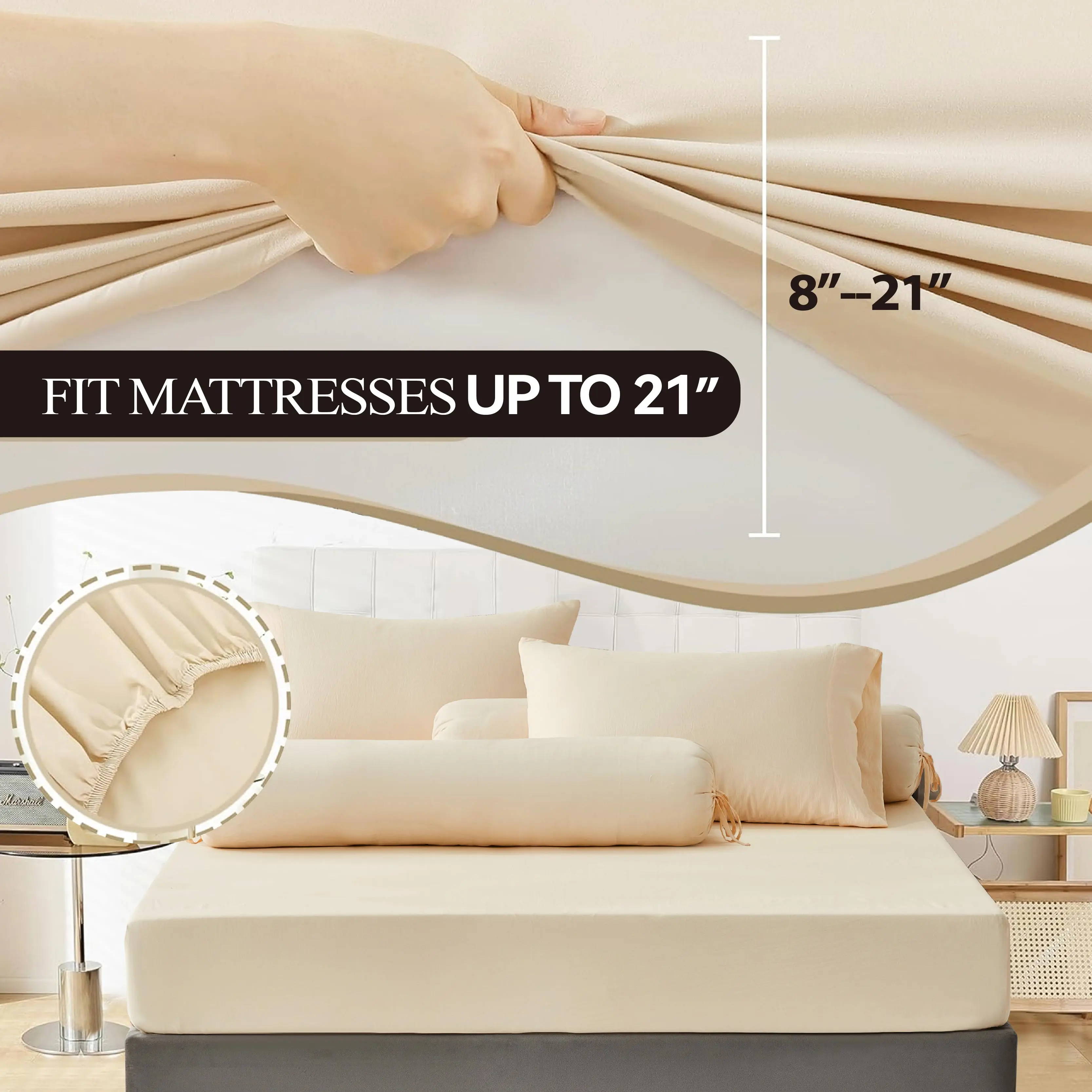 New Design Cool-Feeling Lyocell Bamboo Blend Nylon Fabric Fitted BedSheet Set Solid Plain Dyed Pattern Woven Technique