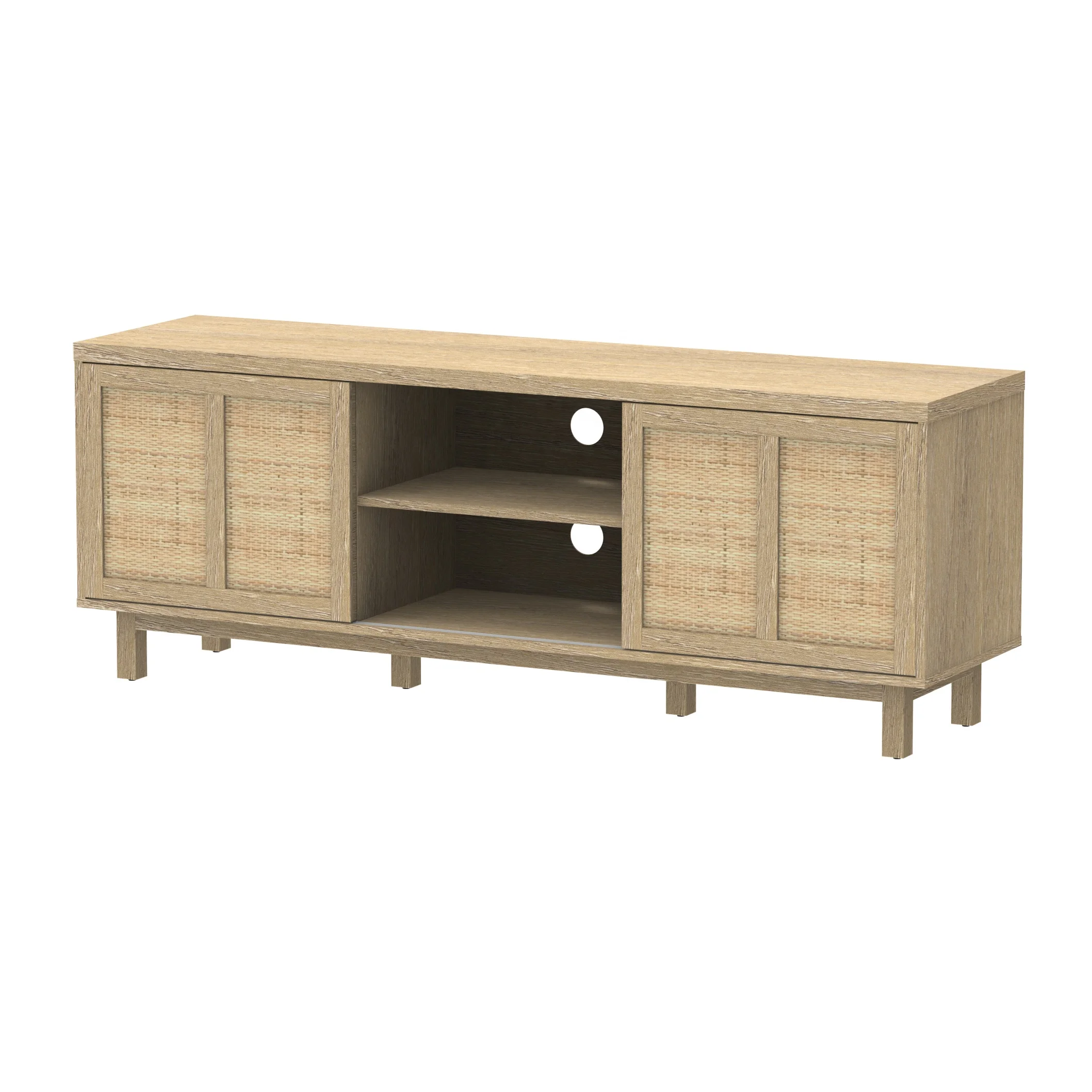 Rural style living room furniture set modern solid wood rattan TV cabinet and small end table for sale