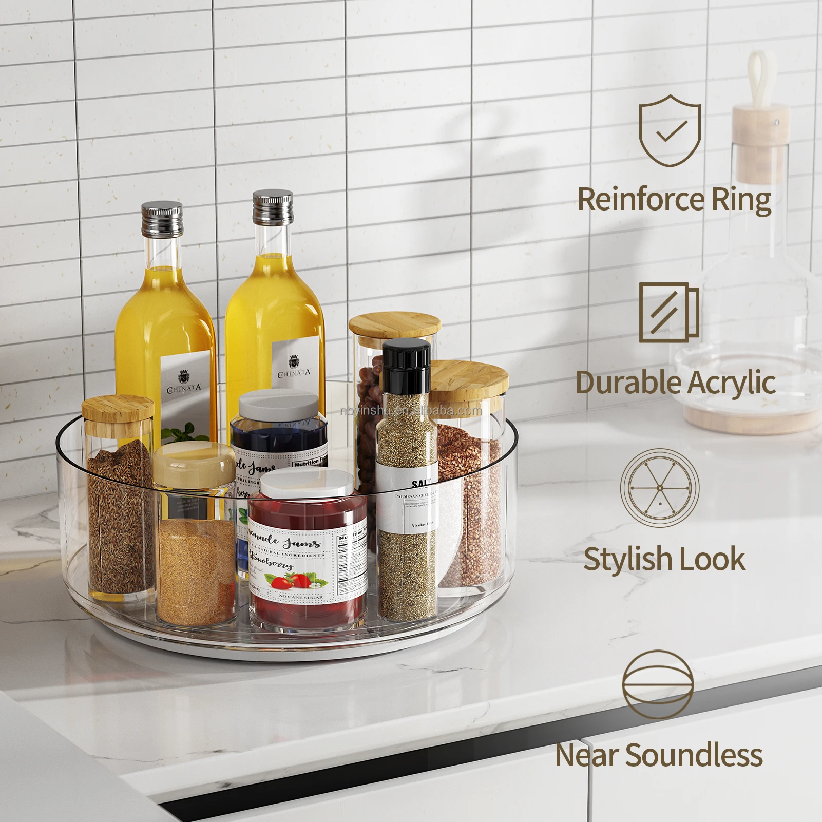 Cupboard Table Spin Organizer Transparency Safety Collection Container 360 Multifunctional Storage Vessel