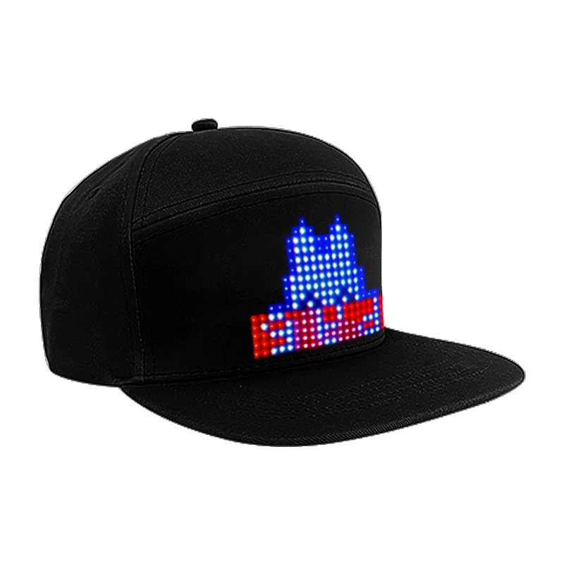RGB Color Scrolling Message LED Cap with APP Programmable Rechargeable LED Baseball Cap Luminous Party Light Hat