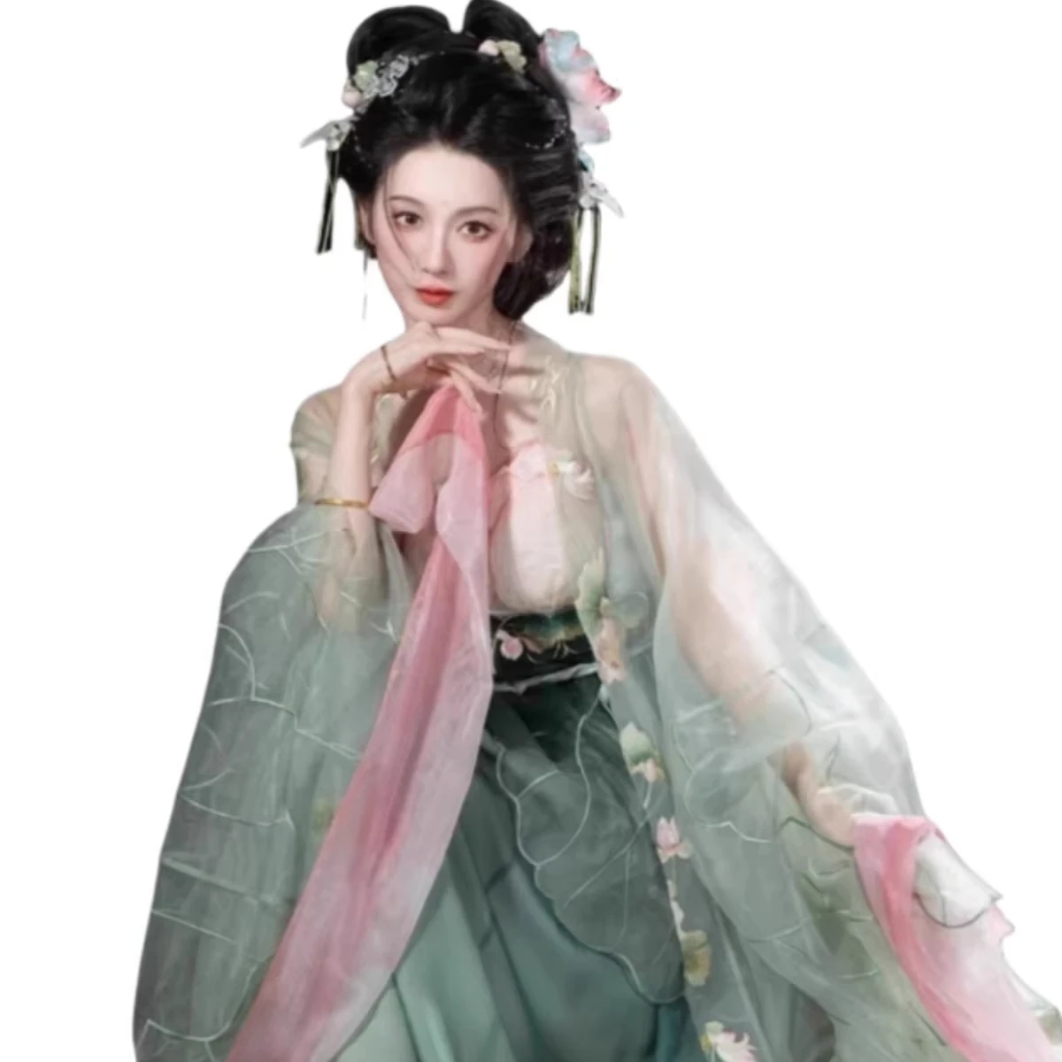 Chebula skirt big sleeve shirt apron wearing silk lotus Hanfu woman embroidery spring summer 2024