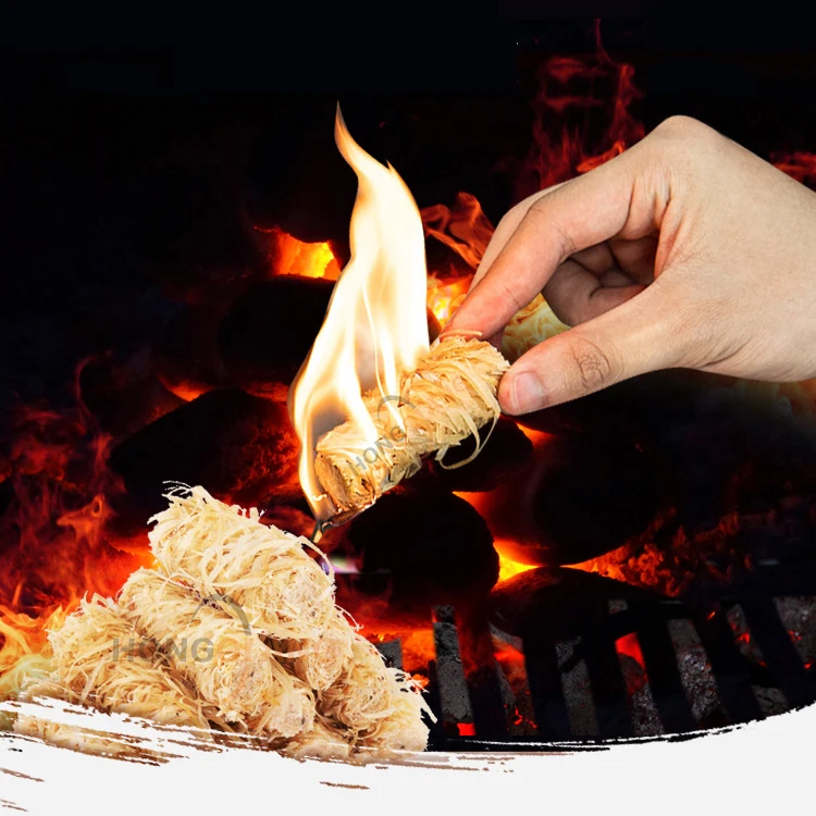 Natural No Pollution Fire Lighter Paraffin Wax Wooden Wool Roll BBQ Fire Starter For Survival HQFL-32