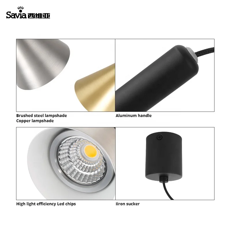 Savia 5W COB LED Hanging Lamp Mini Style Copper Brushed Steel Finish Aluminum Housing Chandelier Slim Pendant Light
