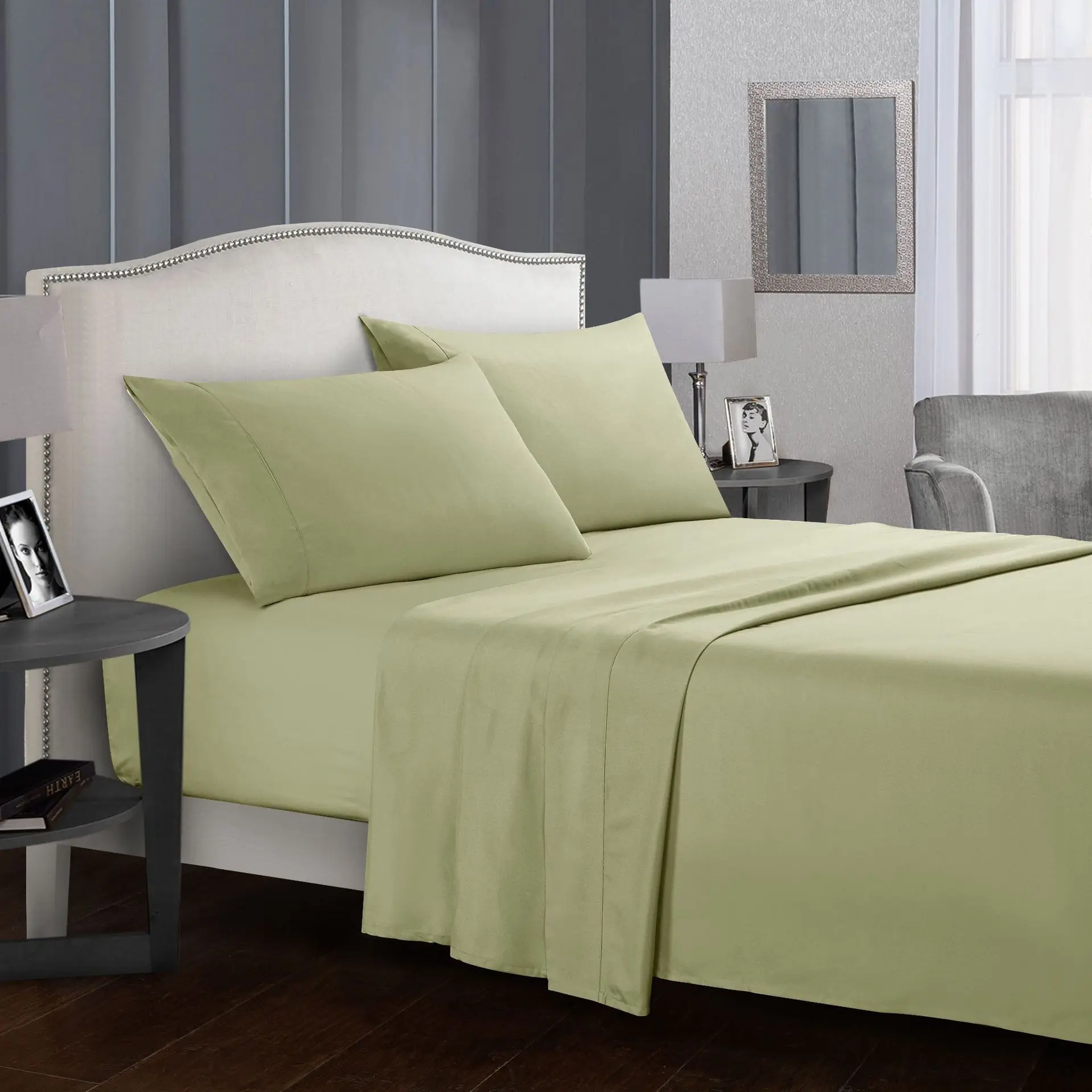Factory Wholesale Modern Style Custom Plain colour Four-piece Bed Sheet Set Brushed Polyester Fitted & Flat sheets
