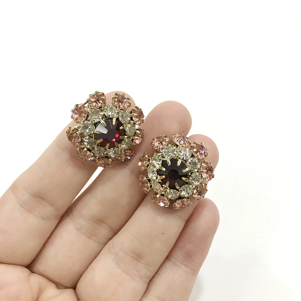 Elegant Decoration Accessories Vintage Glitter Diamond Colorful Flower Buttons for Clothing