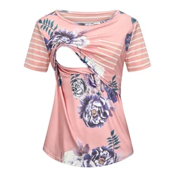 Женский топ для кормящих матерей одежда с цветочным принтом Футболка с коротким длинным рукавом для грудного вскармливания