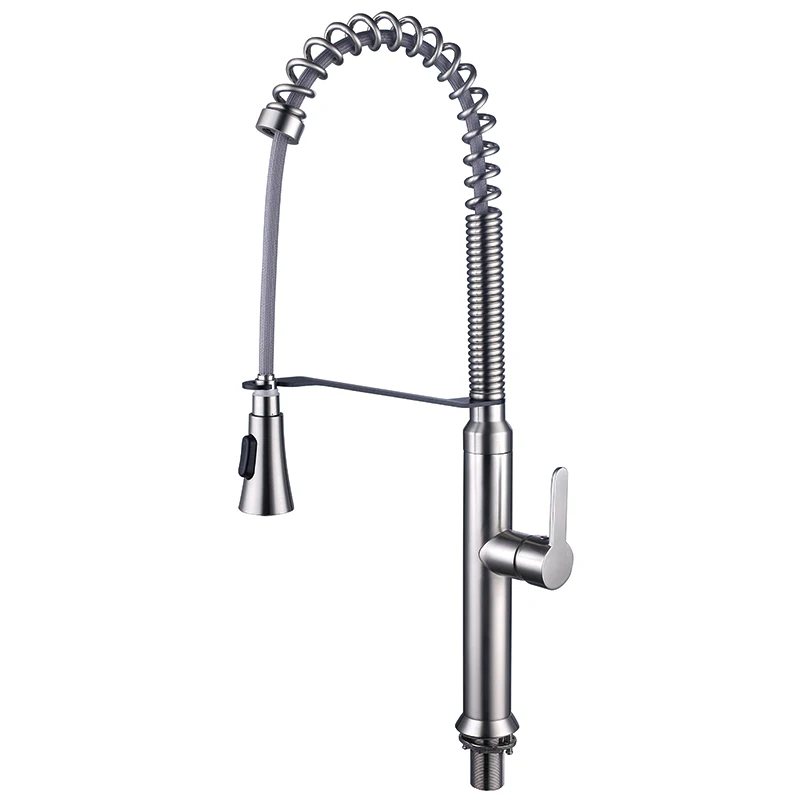 Kitchen Faucet with Pull Down Sprayer Brushed Nickel Stainless Steel Single Handle Pull Out Spring Sink Faucets with Deck Plate