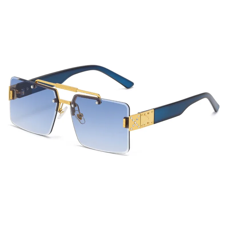 Double Beam Trimming Square Sun Glasses Cross-border European And American Diamond Fashion Sunglasses Rectangle Sunglasses