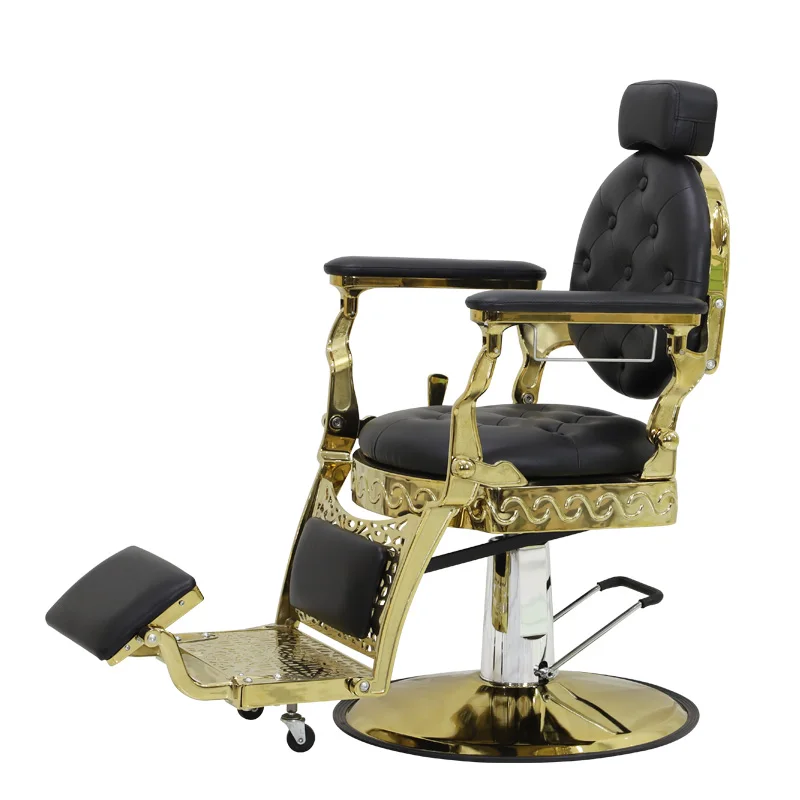 Luxury Durable Salon Beauty Hair Stylist Gold And Black Chrome Exclusive Barber Chair Mechanish For Men