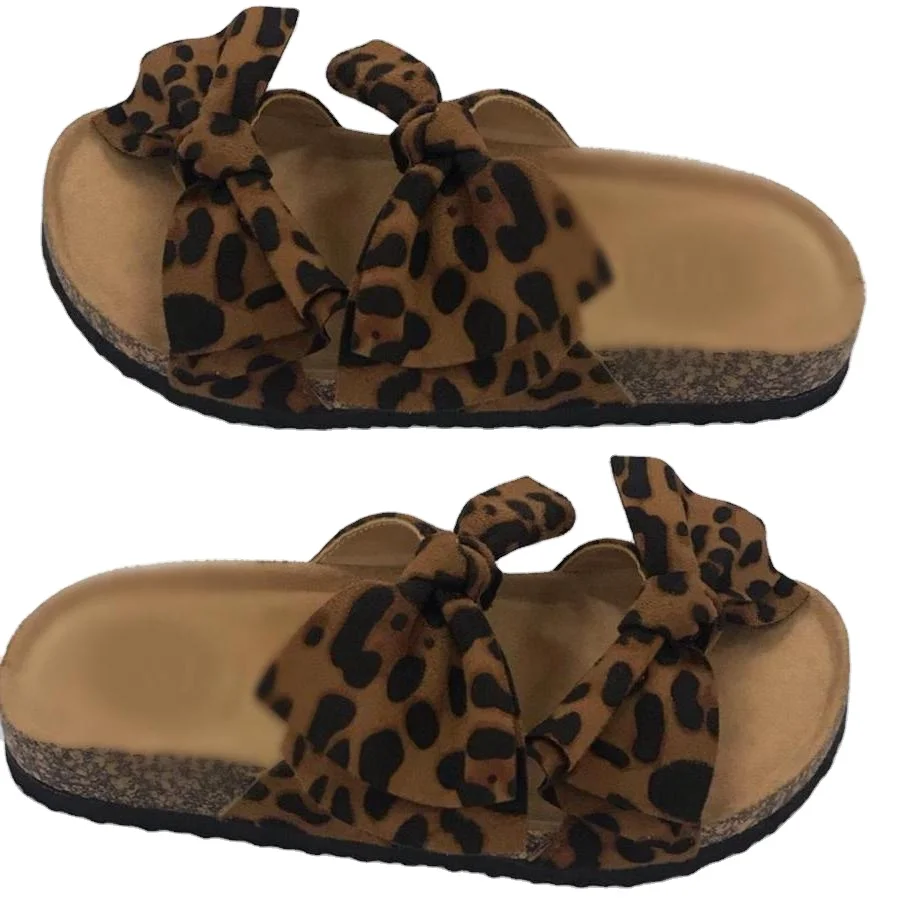 
TW10473 Fashion Two Bowknot Lady Leopard Cork Slipper Lovely Lady Slippers 