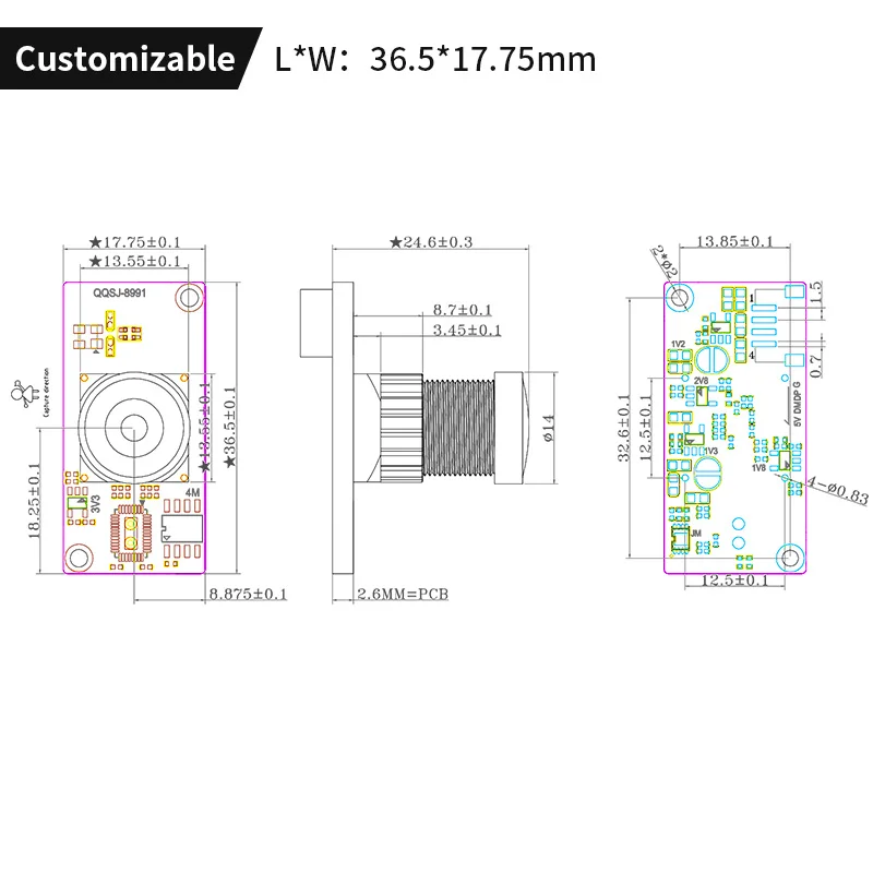 AR0144 HD 720P Global Exposure Free Drive Machine vision Wide Angle USB Camera Module