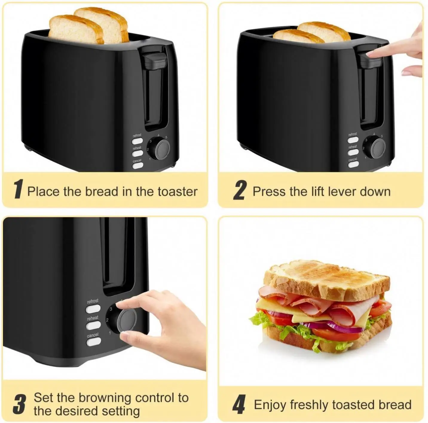 Auto Pop Up 2 Slices Retro Toaster Smart Electric Mini Toaster Oven Sandwich Bread Toaster With Defrosting Warming Up Function
