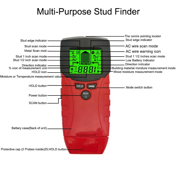 2-in-1 Multifunctional Wall Scanner Detector Stud Finder & Digital Moisture Meter