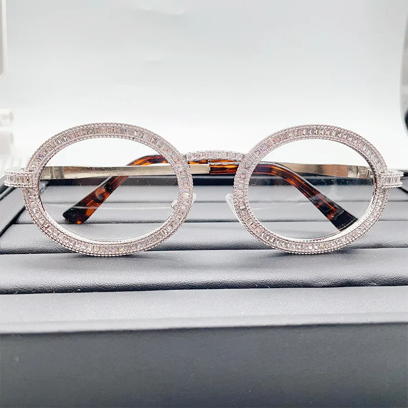 Pass Diamond Tester Luxury Diamond Cut Glasses VVS Moissanite Diamond Iced Out Glasses For Men Women