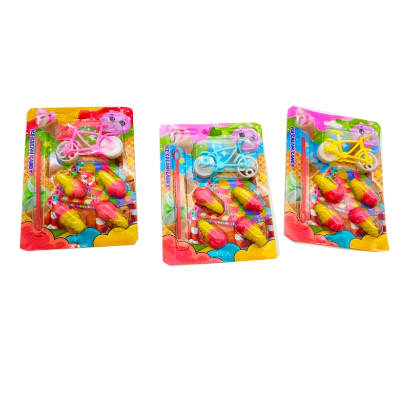 Chinese Wholesale OEM Ice Cream Shape Gummy Candy with Bicycle Toy Candy for Kids